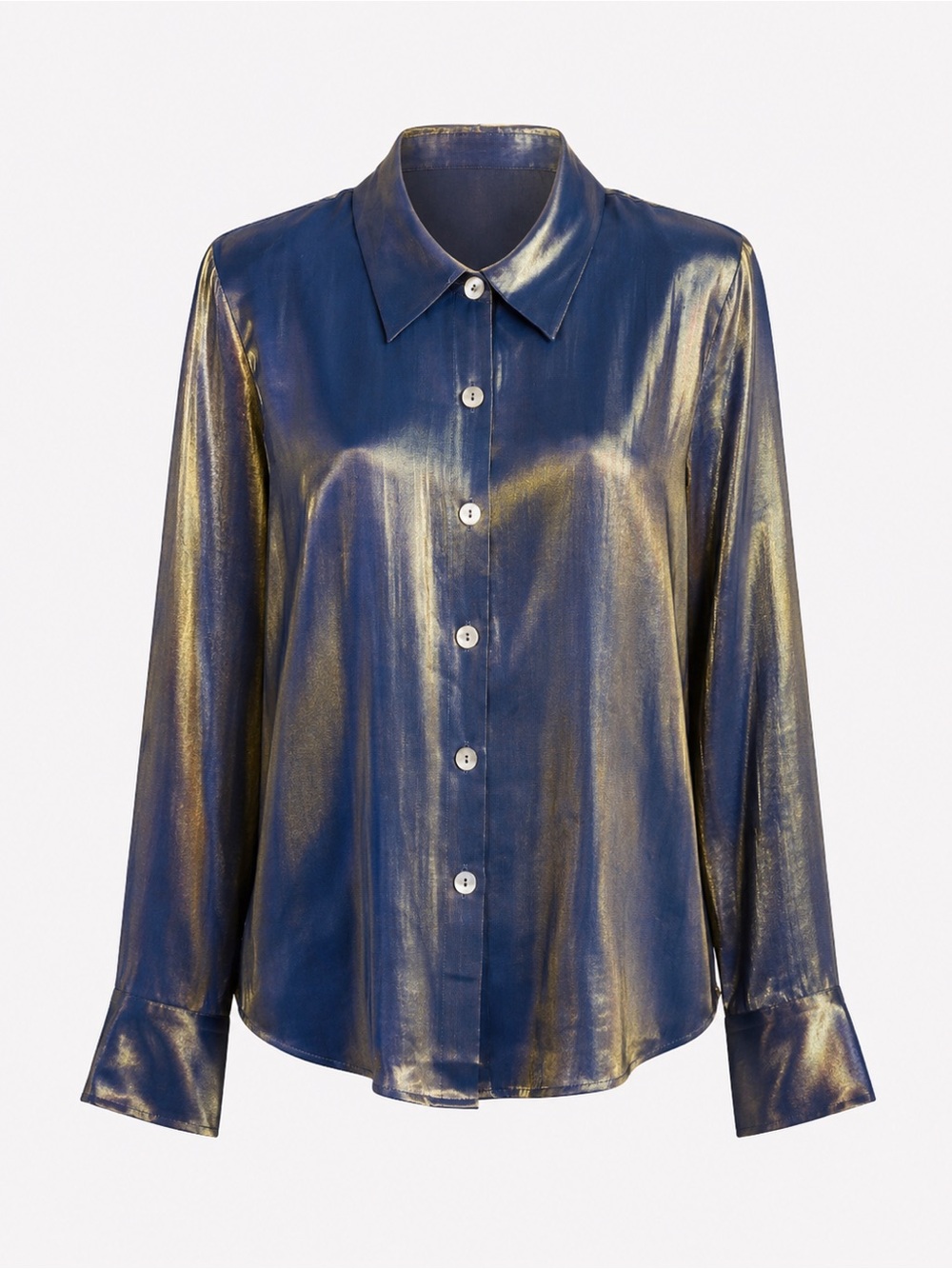 Iridescent  Gold & Blue Button Down Versatile Wear Top Size L